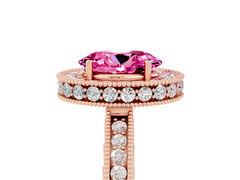 Rose gold Oval Cut Halo Diamond Engagement Ring with Milgrain Pave Band and Four-Prong Setting_5