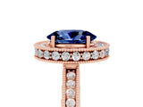 Rose gold Oval Cut Halo Diamond Engagement Ring with Milgrain Pave Band and Four-Prong Setting_5