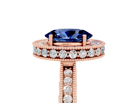 Rose gold Oval Cut Halo Diamond Engagement Ring with Milgrain Pave Band and Four-Prong Setting_5