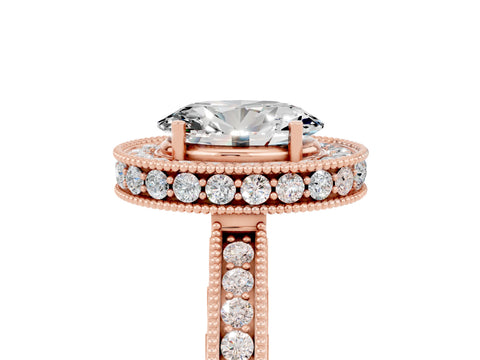 Rose gold Oval Cut Halo Diamond Engagement Ring with Milgrain Pave Band and Four-Prong Setting_5