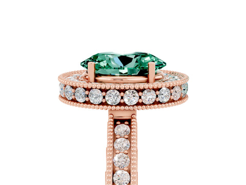 Rose gold Oval Cut Halo Diamond Engagement Ring with Milgrain Pave Band and Four-Prong Setting_5