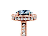Rose gold Oval Cut Halo Diamond Engagement Ring with Milgrain Pave Band and Four-Prong Setting_5