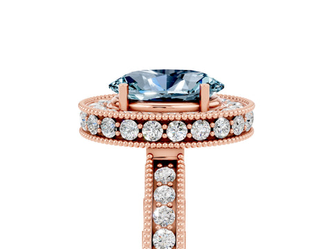 Rose gold Oval Cut Halo Diamond Engagement Ring with Milgrain Pave Band and Four-Prong Setting_5