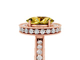 Rose gold Oval Cut Halo Diamond Engagement Ring with Milgrain Pave Band and Four-Prong Setting_5