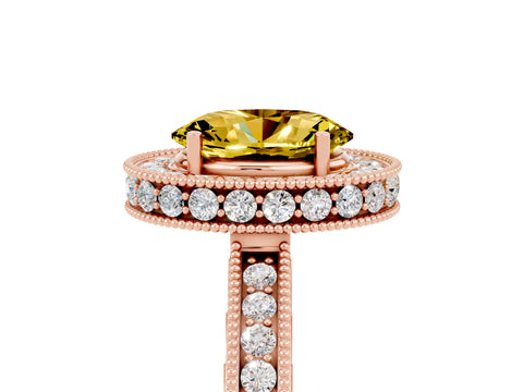Rose gold Oval Cut Halo Diamond Engagement Ring with Milgrain Pave Band and Four-Prong Setting_5