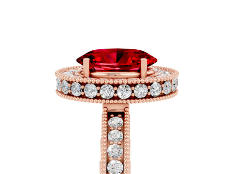 Rose gold Oval Cut Halo Diamond Engagement Ring with Milgrain Pave Band and Four-Prong Setting_5