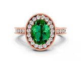 Rose gold Oval Cut Halo Diamond Engagement Ring with Milgrain Pave Band and Four-Prong Setting