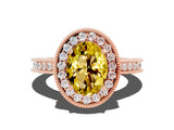 Rose gold Oval Cut Halo Diamond Engagement Ring with Milgrain Pave Band and Four-Prong Setting