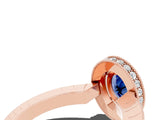 Rose gold Oval Cut Halo Diamond Engagement Ring with Milgrain Pave Band and Four-Prong Setting