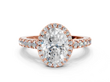 Rose gold Oval Cut Halo Diamond Engagement Ring with Pave Band and Four-Prong Setting_41