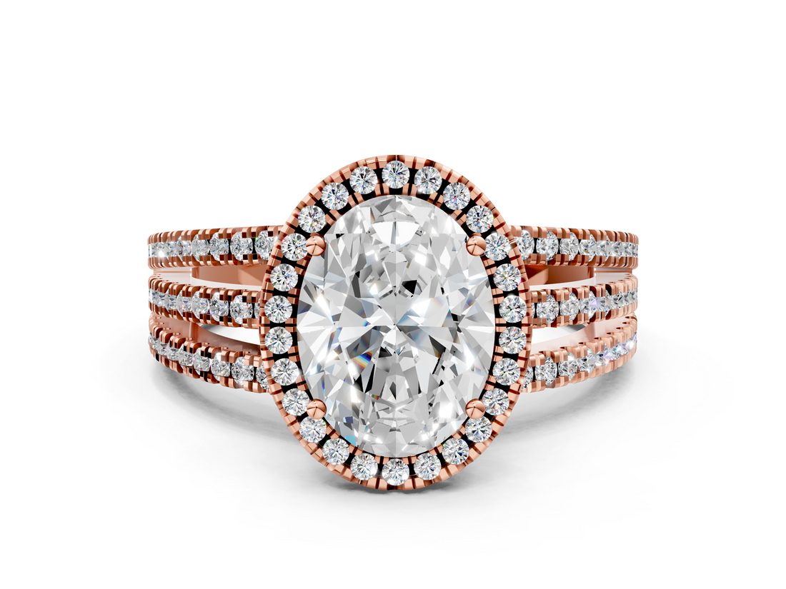 Rose gold Oval Cut Halo Diamond Engagement Ring with Split Shank and Four-Prong Setting_20