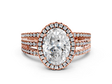 Rose gold Oval Cut Halo Diamond Engagement Ring with Split Shank and Four-Prong Setting_20