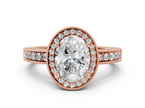 Rose gold Oval Cut Halo Diamond Pave Band Ring with Four-Prong Setting_61