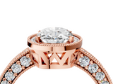 Rose gold Oval Cut Halo Diamond Pave Band Ring with Four-Prong Setting_65