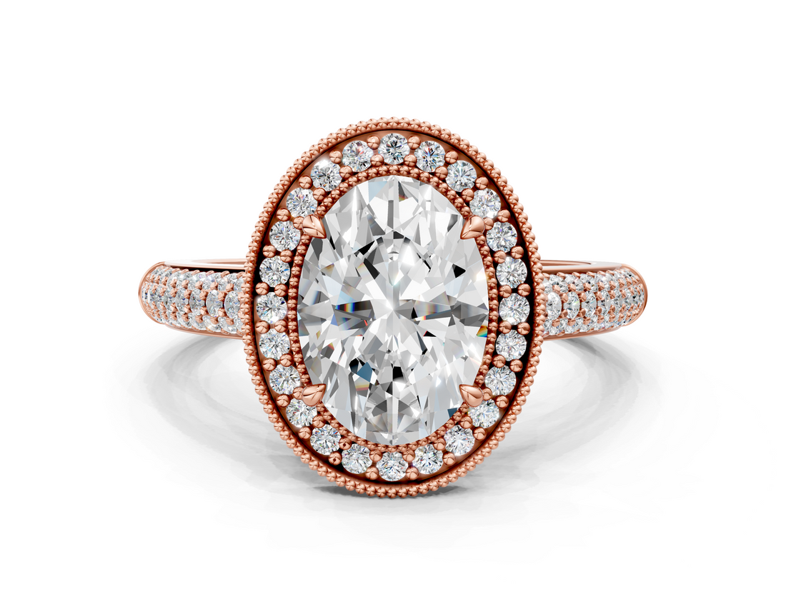 Rose gold Oval Cut Halo Diamond Pave Band with Four-Prong Setting_44