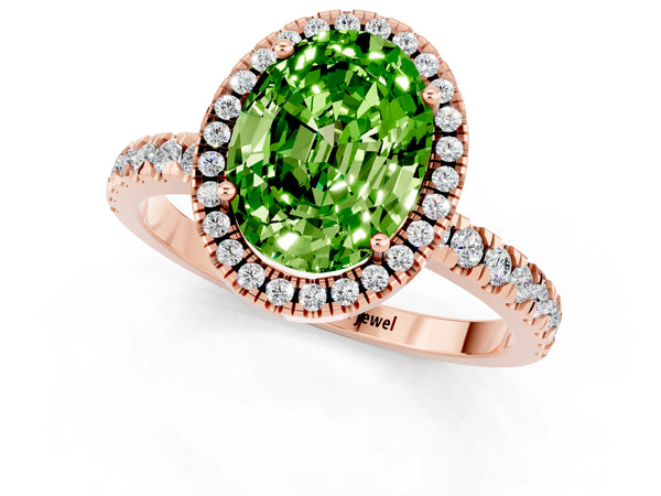 Rose gold Oval Cut Halo Diamond Pave Band with Prong Setting