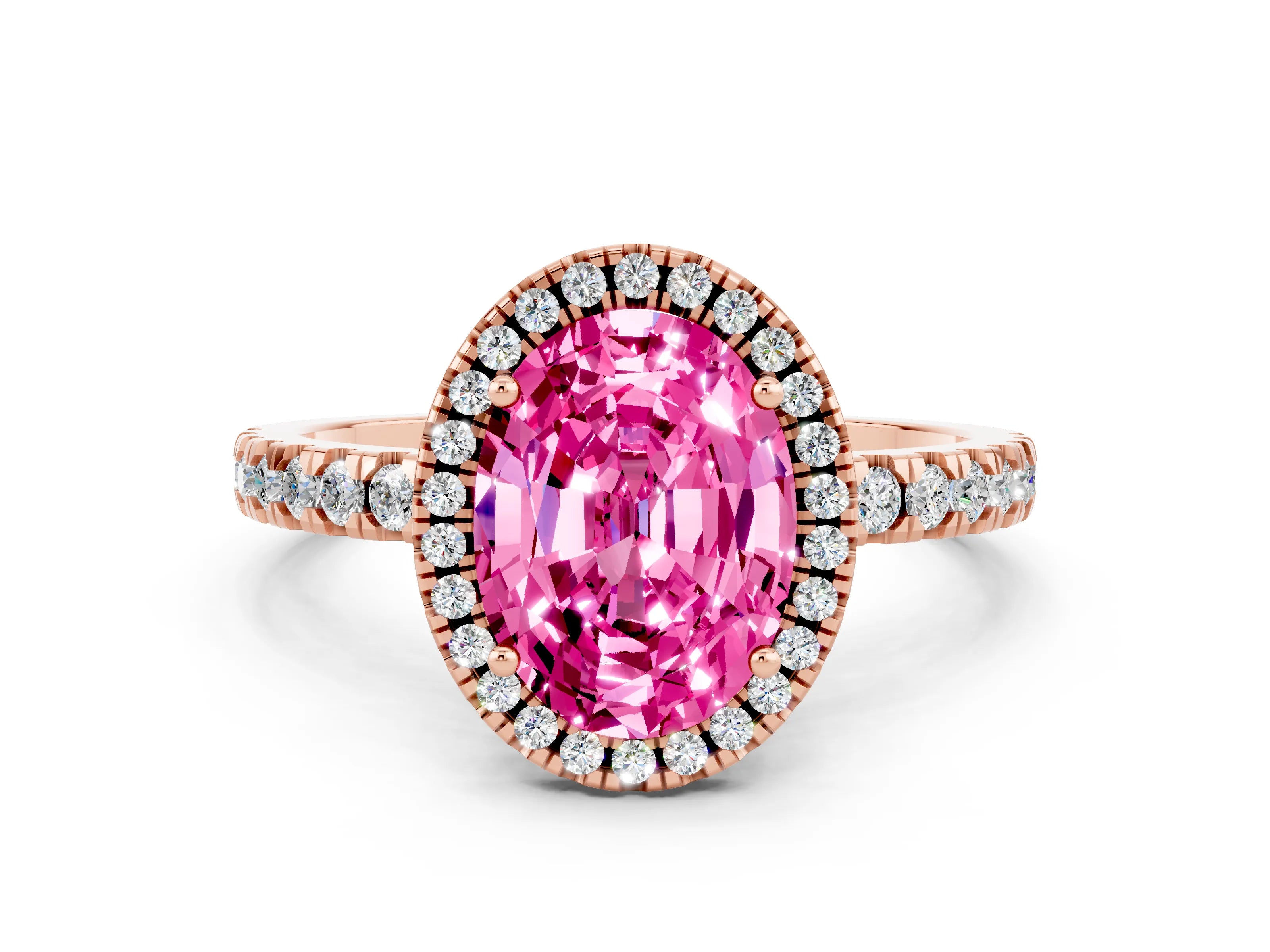 Rose gold Oval Cut Halo Diamond Pave Band with Prong Setting