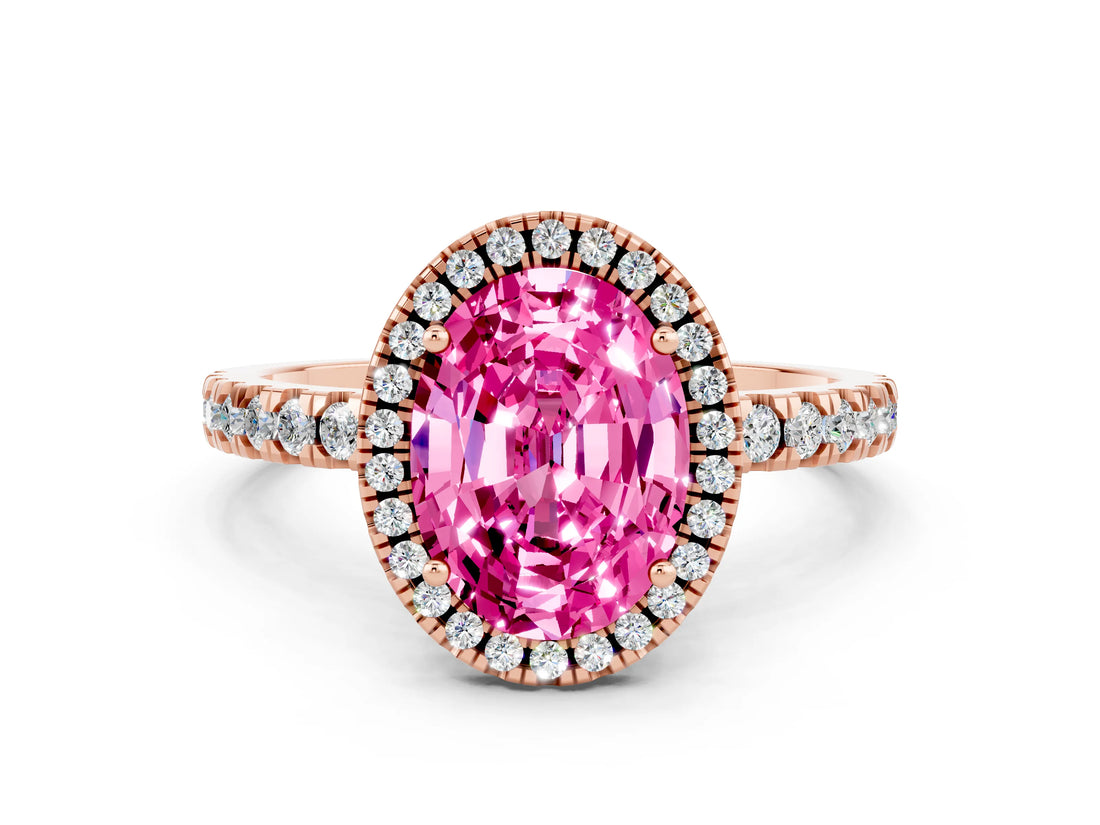Rose gold Oval Cut Halo Diamond Pave Band with Prong Setting