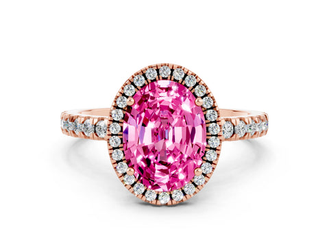 Rose gold Oval Cut Halo Diamond Pave Band with Prong Setting