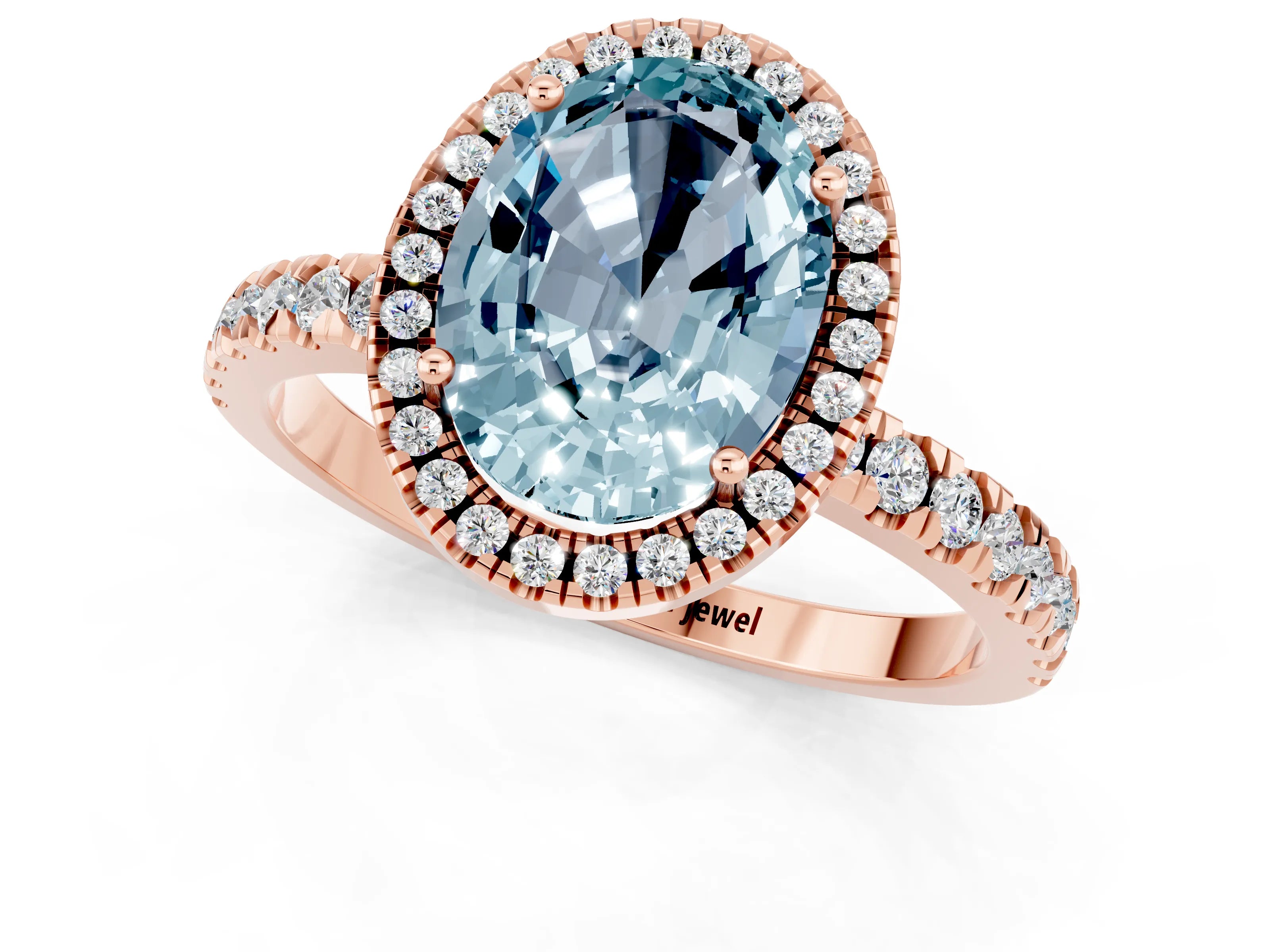 Rose gold Oval Cut Halo Diamond Pave Band with Prong Setting_1