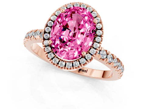 Rose gold Oval Cut Halo Diamond Pave Band with Prong Setting_1