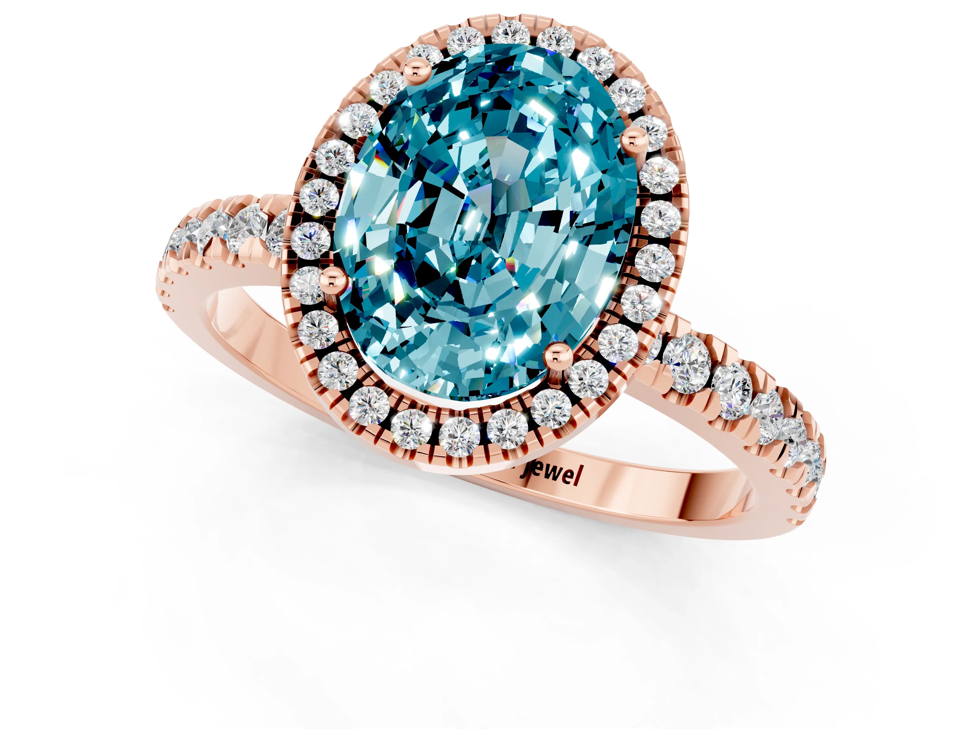Rose gold Oval Cut Halo Diamond Pave Band with Prong Setting_1