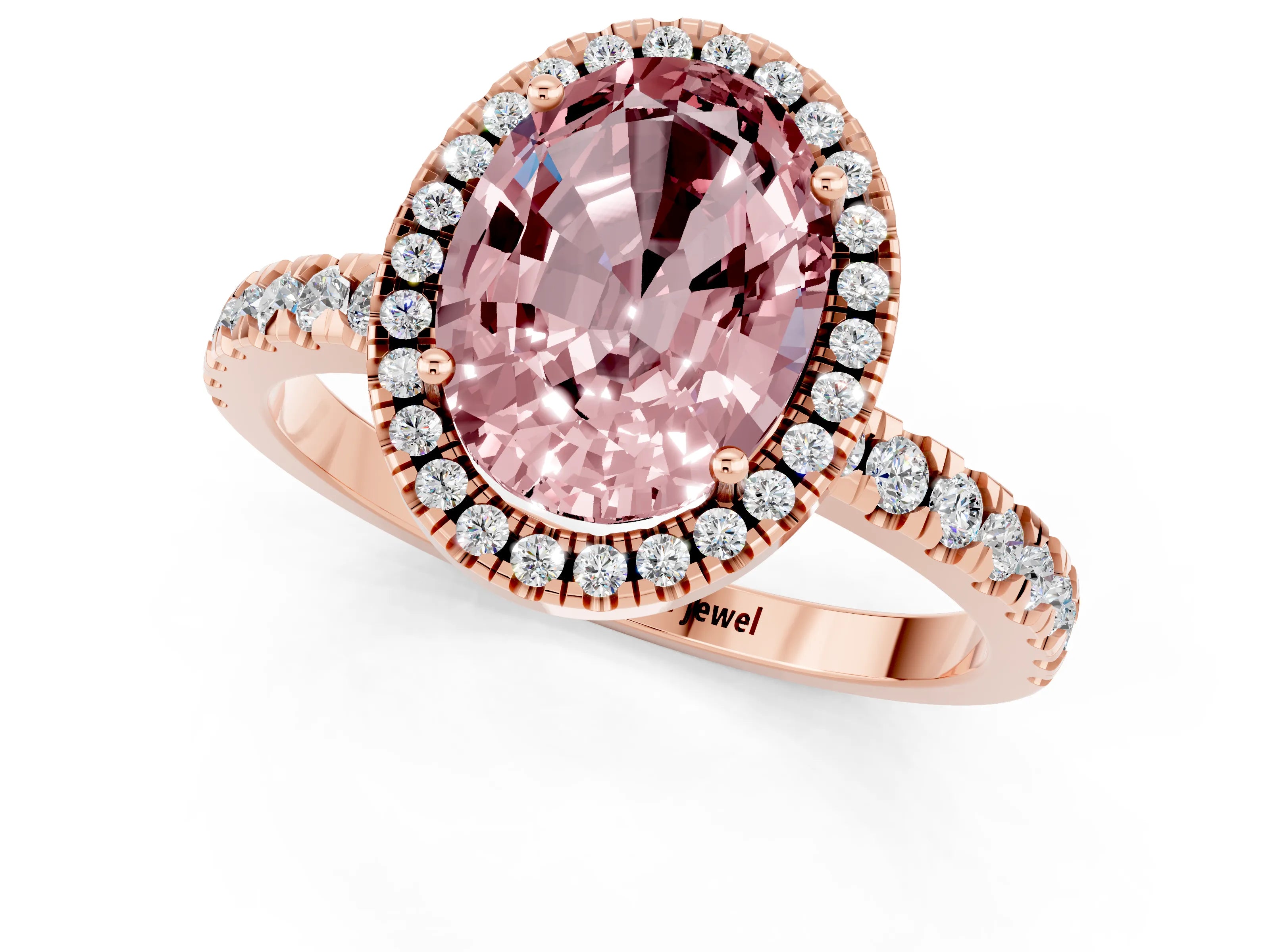 Rose gold Oval Cut Halo Diamond Pave Band with Prong Setting_1