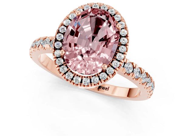 Rose gold Oval Cut Halo Diamond Pave Band with Prong Setting