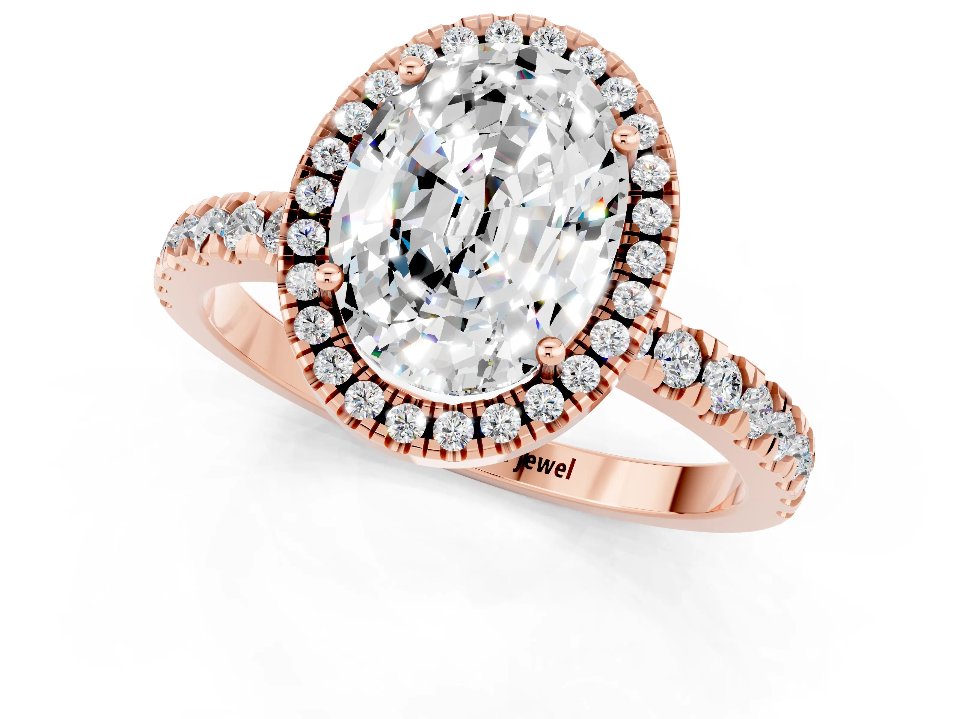Rose gold Oval Cut Halo Diamond Pave Band with Prong Setting_1