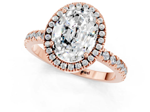 Rose gold Oval Cut Halo Diamond Pave Band with Prong Setting_1