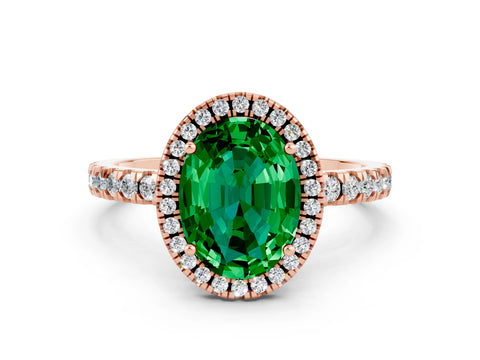 Rose gold Oval Cut Halo Diamond Pave Band with Prong Setting