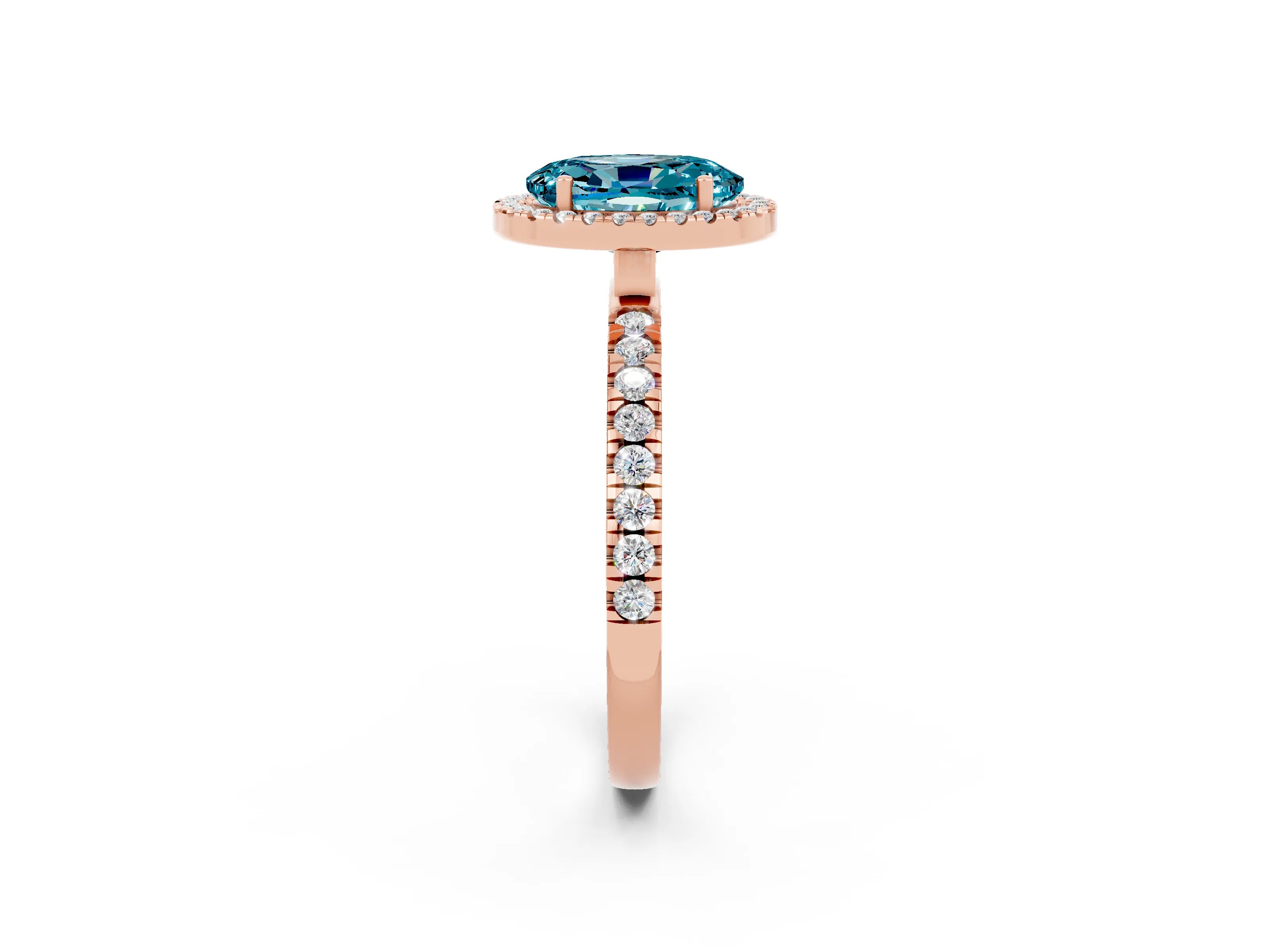 Rose gold Oval Cut Halo Diamond Pave Band with Prong Setting_2