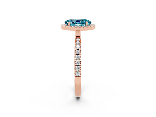 Rose gold Oval Cut Halo Diamond Pave Band with Prong Setting