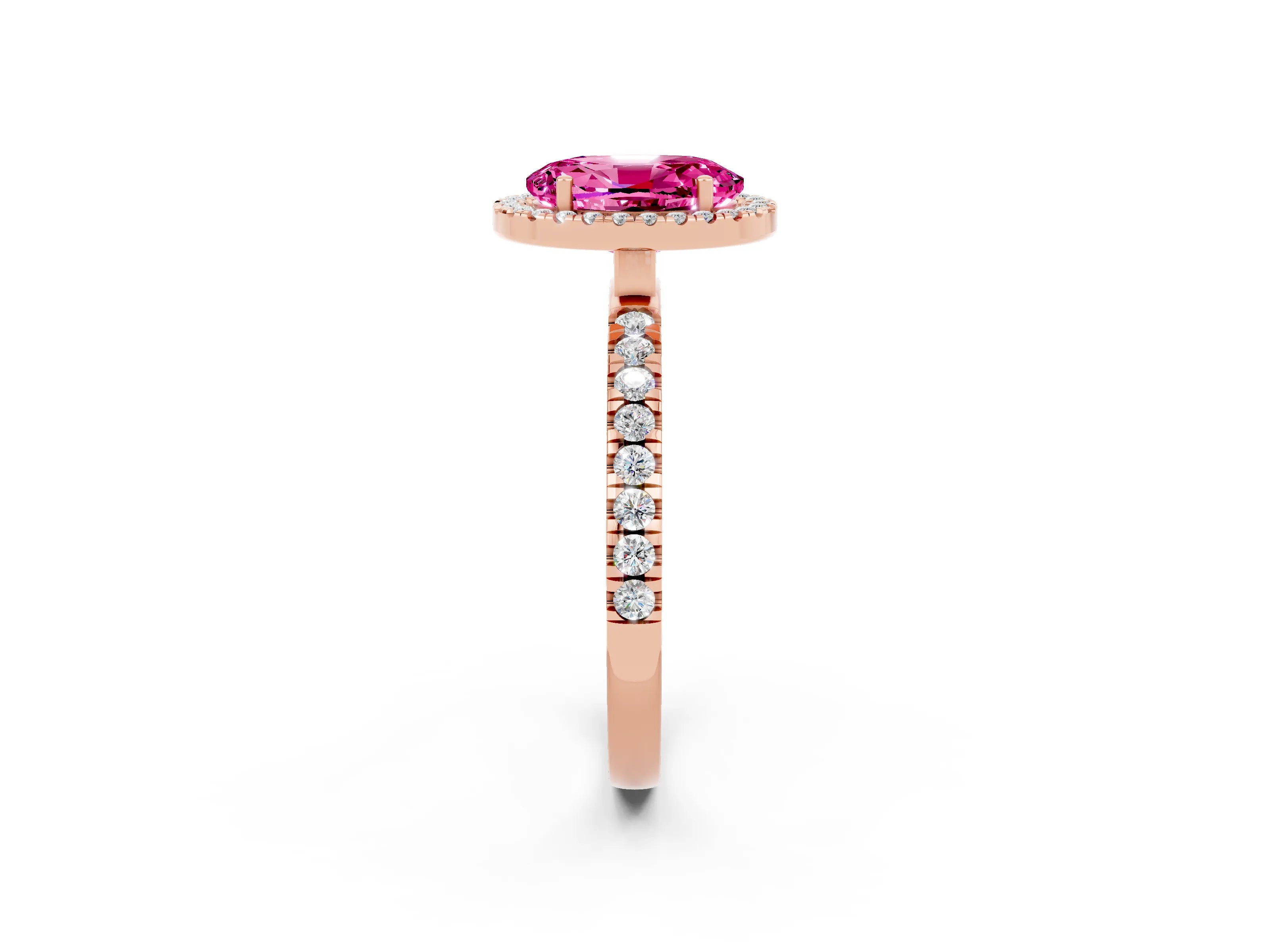 Rose gold Oval Cut Halo Diamond Pave Band with Prong Setting_2