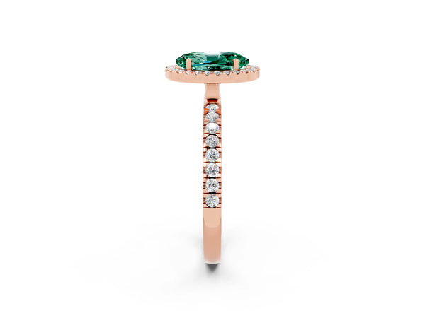 Rose gold Oval Cut Green Sapphire Classic Halo Engagement Ring with Round Pavé Band and Prong Setting