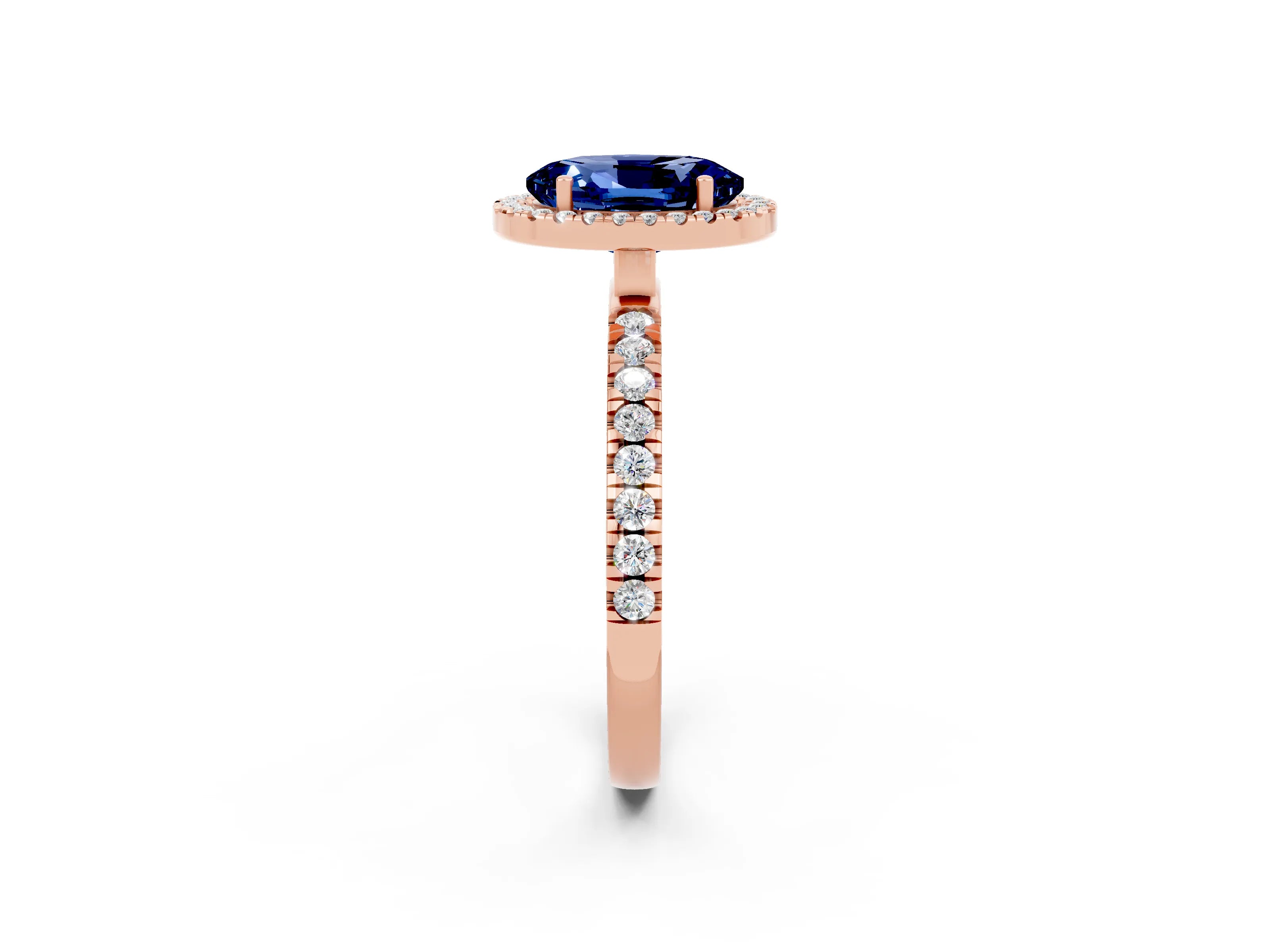 Rose gold Oval Cut Halo Diamond Pave Band with Prong Setting_2