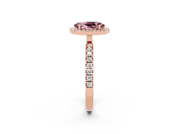 Rose gold Oval Cut Halo Diamond Pave Band with Prong Setting