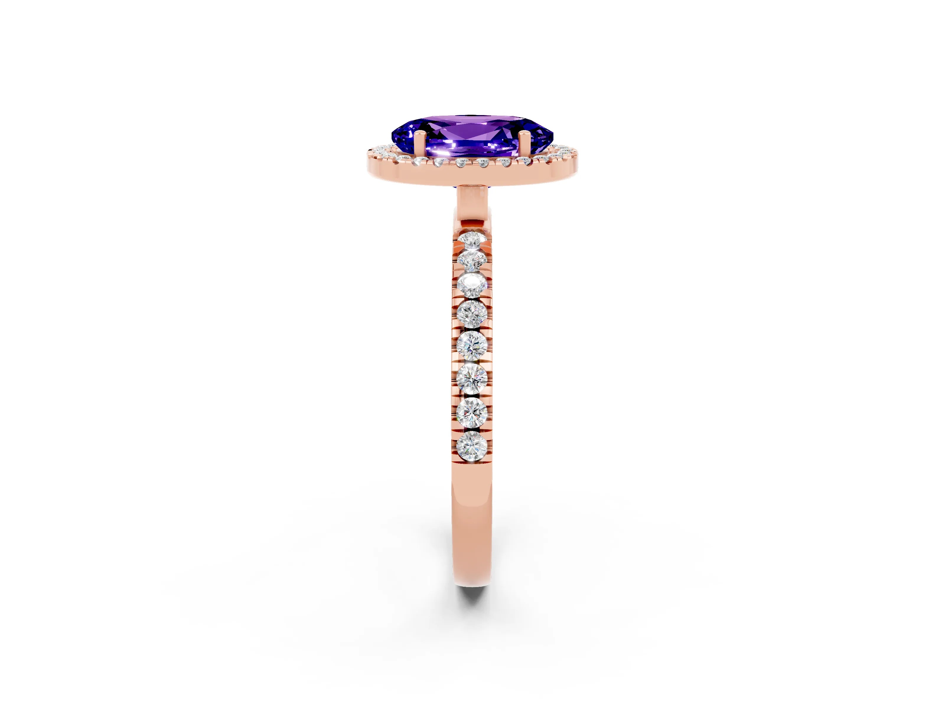 Rose gold Oval Cut Halo Diamond Pave Band with Prong Setting_2