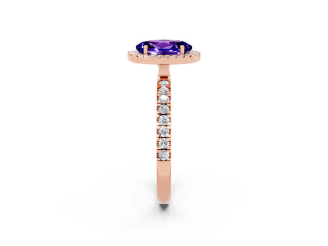 Rose gold Oval Cut Halo Diamond Pave Band with Prong Setting_2