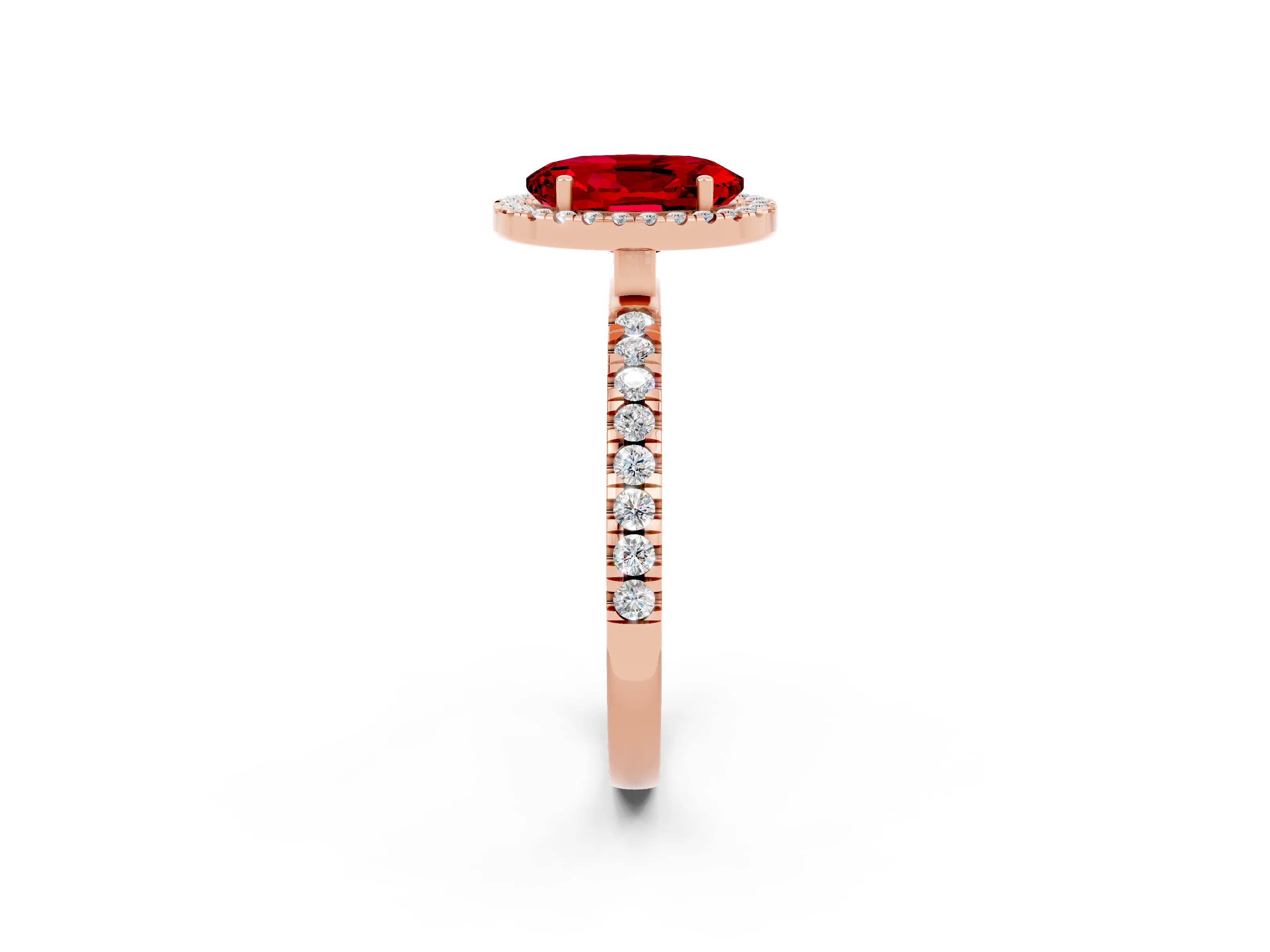 Rose gold Oval Cut Halo Diamond Pave Band with Prong Setting_2