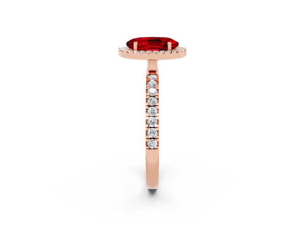 Rose gold Oval Cut Halo Diamond Pave Band with Prong Setting