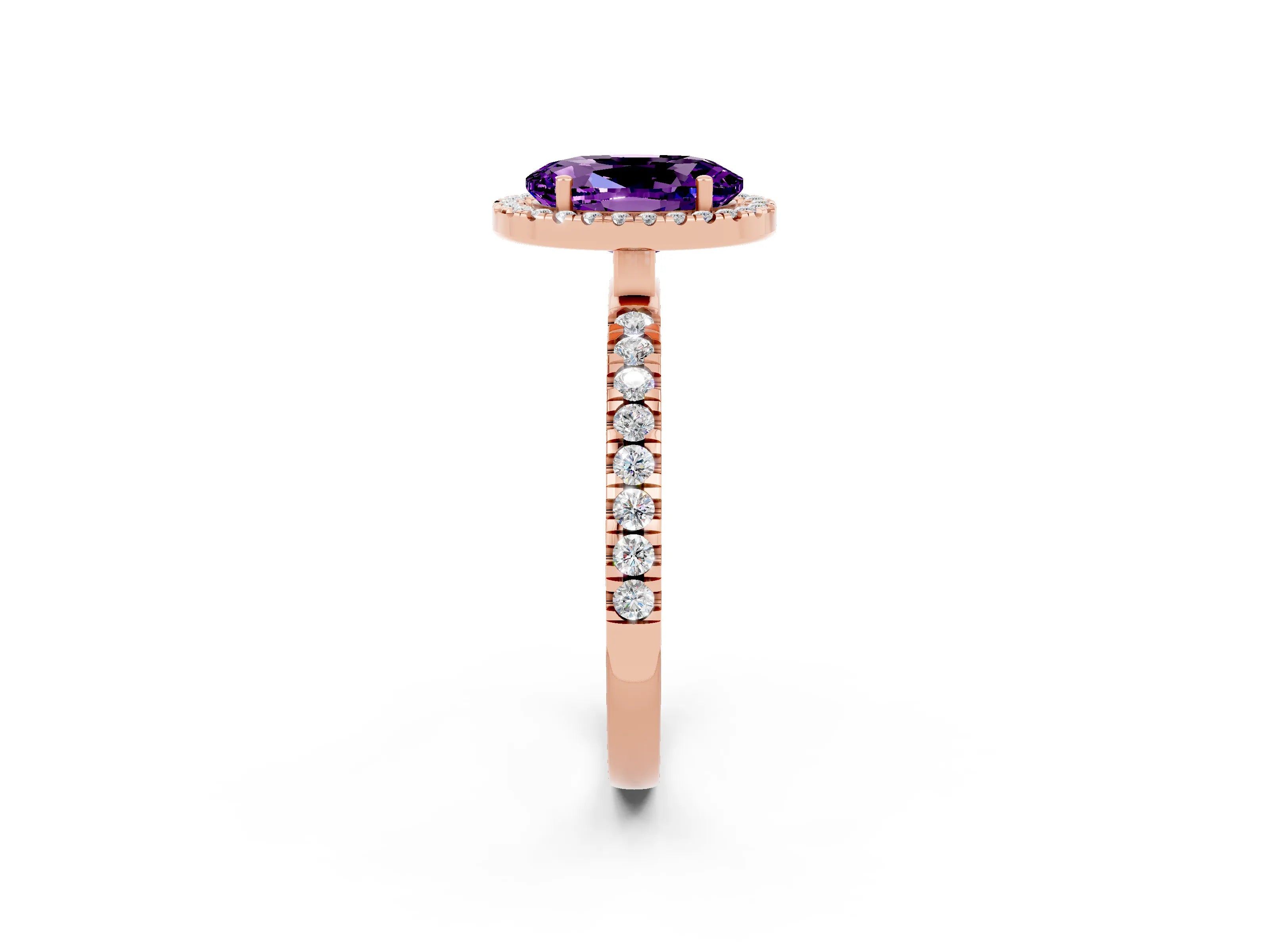 Rose gold Oval Cut Halo Diamond Pave Band with Prong Setting_2