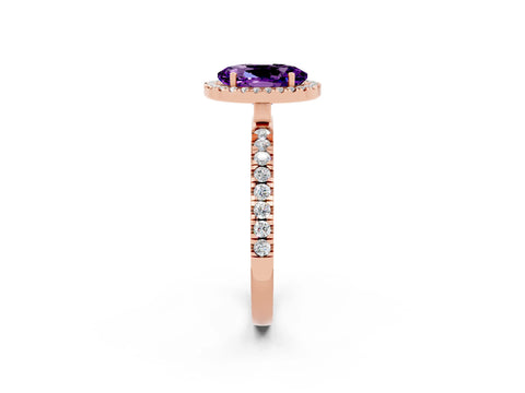 Rose gold Oval Cut Halo Diamond Pave Band with Prong Setting_2