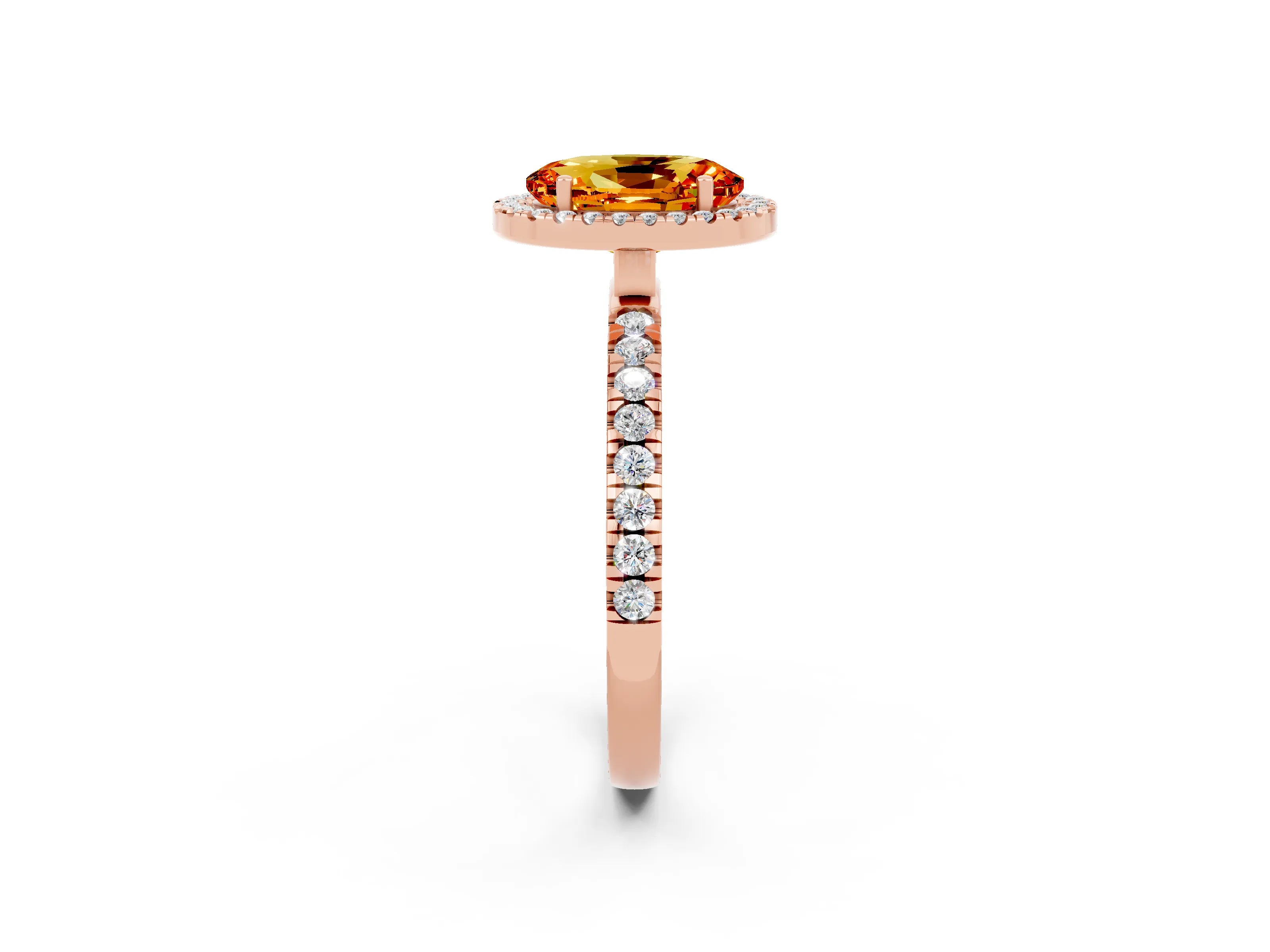Rose gold Oval Cut Halo Diamond Pave Band with Prong Setting_2