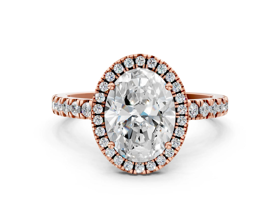 Rose gold Oval Cut Halo Diamond Pave Band with Prong Setting_3