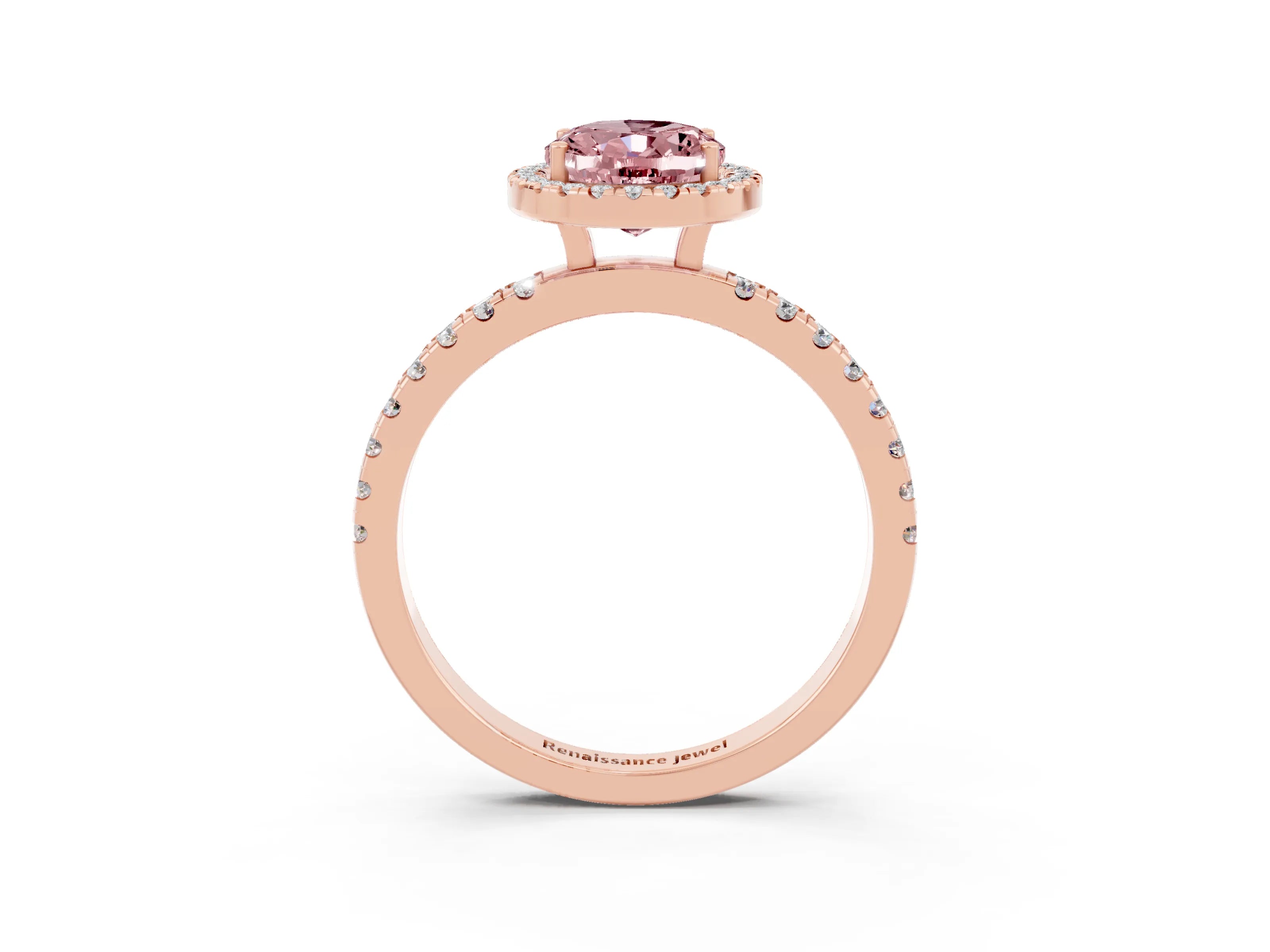 Rose gold Oval Cut Halo Diamond Pave Band with Prong Setting_3
