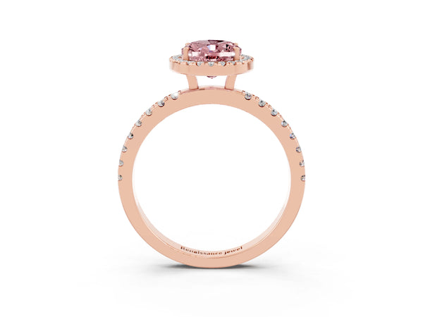 Rose gold Oval Cut Halo Diamond Pave Band with Prong Setting