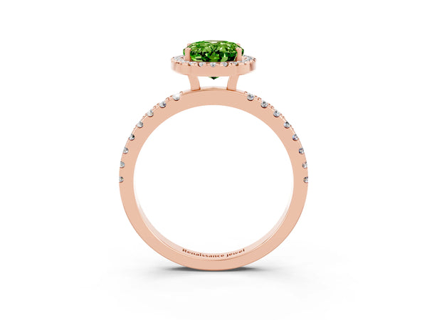 Rose gold Oval Cut Halo Diamond Pave Band with Prong Setting