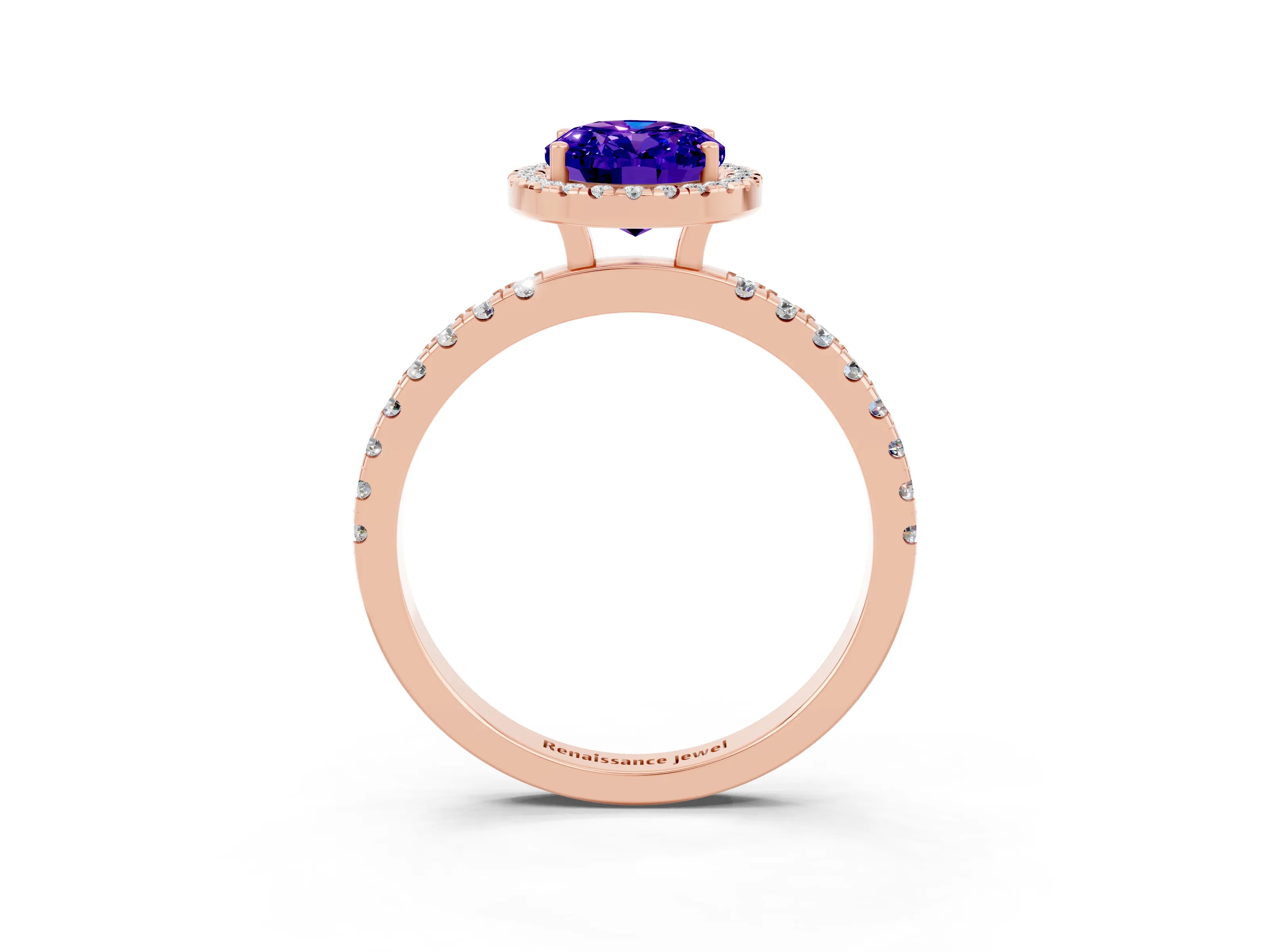 Rose gold Oval Cut Halo Diamond Pave Band with Prong Setting_3