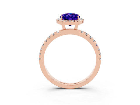 Rose gold Oval Cut Halo Diamond Pave Band with Prong Setting_3